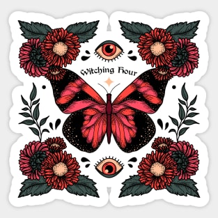 Witching hour - butterfly, magic, witch, plants, floral, flowers, type, typography Sticker